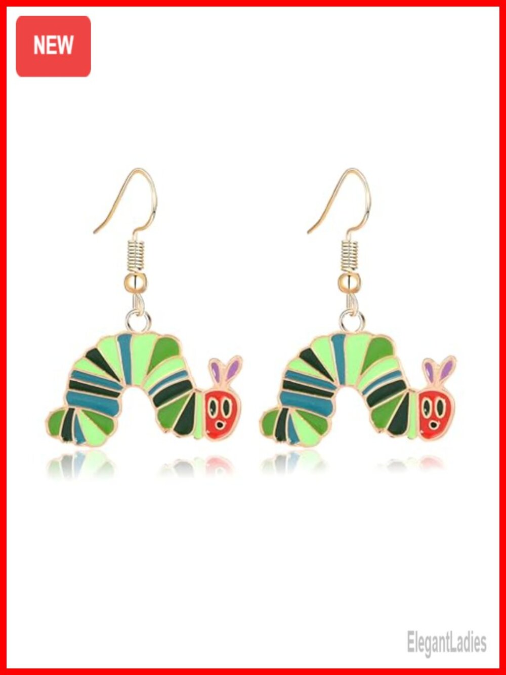 Caterpillar Earrings Drop & Dangle Metal Lever Back Women Cute